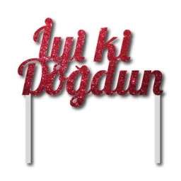 Pasta Süsü Evadan Simli İyiki Doğdun Kırmızı P1