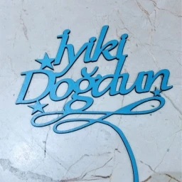 Pasta Süsü İyiki Doğdun Ahşap Lazer Kesim Mavi P1