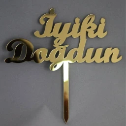 Pasta Süsü İyiki Doğdun Pleksi Lazer Kesim Altın P1