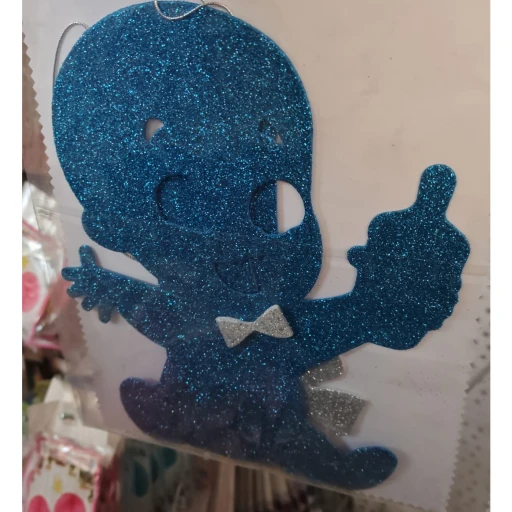 Asmalı Bebekli 1 Yaş Evadan Simli Mavi Süs