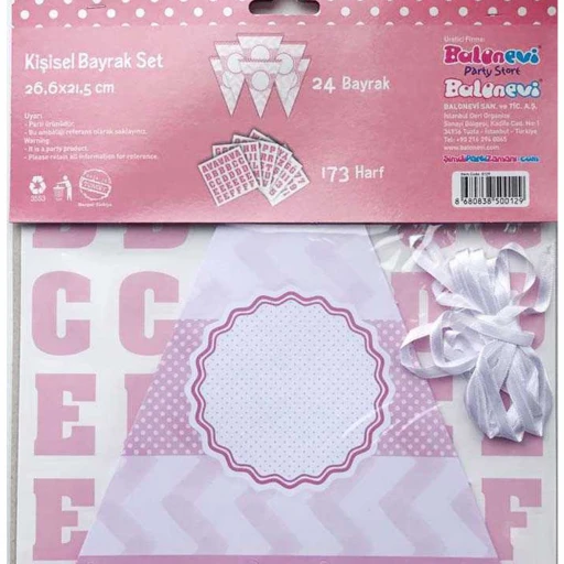 Bayrak/flama Pembe Harf Set 24 Bayrak 173 Harf 5m*26.6 cm