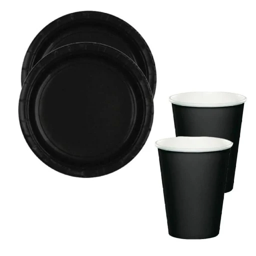16 Kişilik Siyah Karton Ve Tabak Set