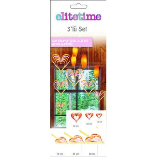 Süs Kalp Çıtçıtlı 3 Lü Set Altın Ve Pembe