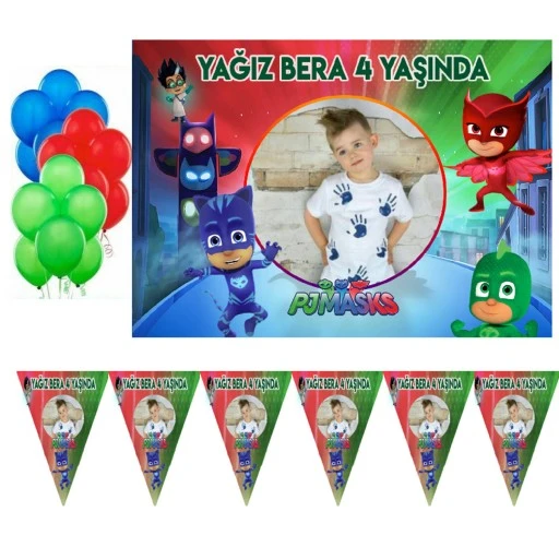 Pj Maskeliler Afişli Kişiye Özel Doğumgünü Süsleme Seti Hdts107