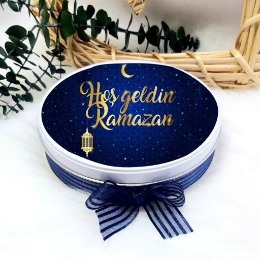 Metal Kutuda Ramazan Çikolatası İftar Çikolatası Misafir Çikolatası 50 Li Mavi Tonlarında
