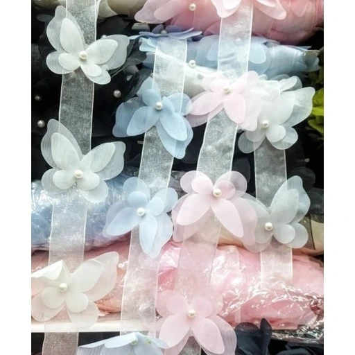 12 Li Kelebek Lazer Kesim İncili Kumaş Çiçekler