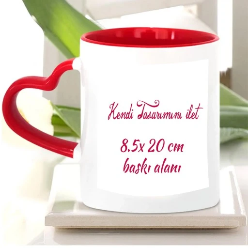 Kendin Tasarla Kalp Kulplu Baskılı Kupa Bardak