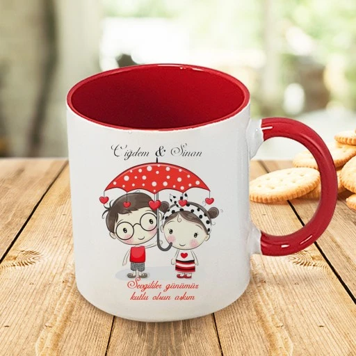Kulpu Ve İçi Kırmızı Kupa Bardak Sevliler Günü Hediyelik