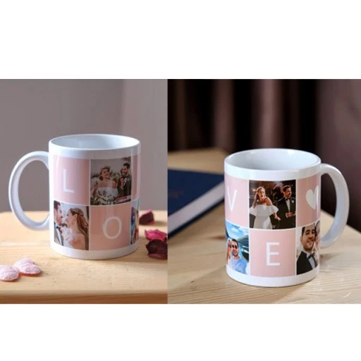 Love Yazılı 5 Resimli Kupa Bardak Fotoğraflı Sevgiliye Hediye