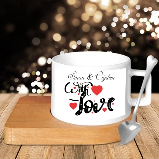 Sevgililer Günü Fincan Altılık Ve Kaşık Kişiye Özel Hediyelik With Love