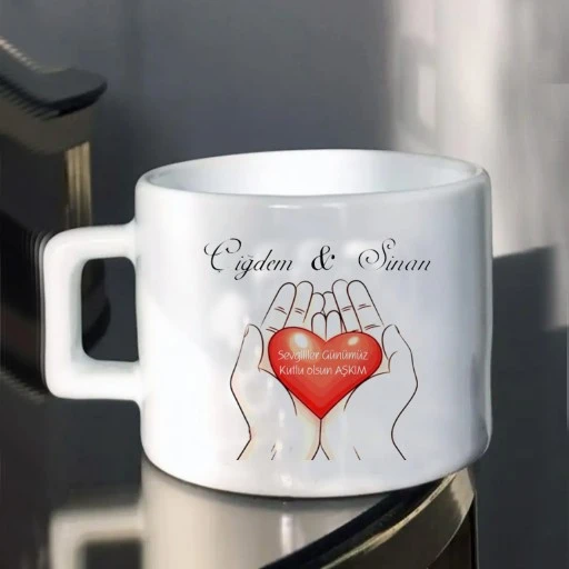 Sevgililer Günü Latte Fincanı (motto Fincan) Baskılı Kişiye Özel Avuc Dolusu Kalp