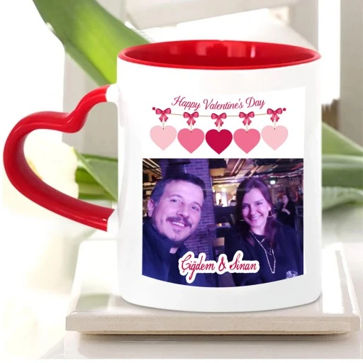 Sevgiliye Özel Kalp Kulplu Kupa Bardak Hediyelik