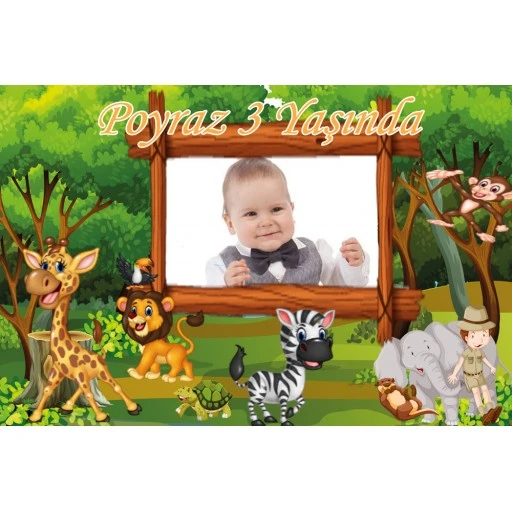 Safari Hayvanlı Doğum Günü Fotoğraflı Afiş