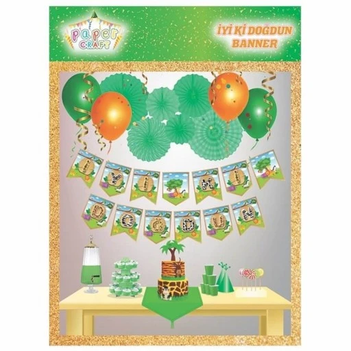 Safari Sevimli Hayvanlar Temalı İyi Ki Doğdun Zigzag Banner Kağıt Süs