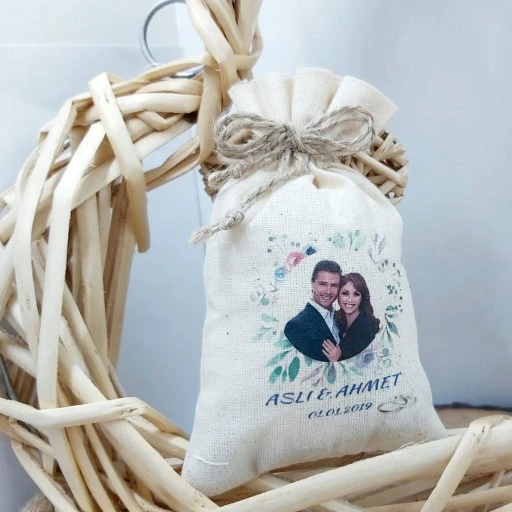 Kişiye Özel Tasarım İsimli Kese Söz Hediyesi, Nişan Hediyesi Nikah Şekeri Resim Baskılı