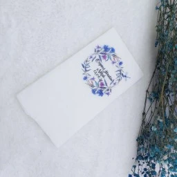 Mavi Çiçek Baskılı Garson Peçete Beyaz Kişiye Özel