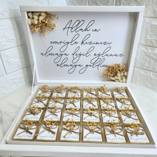 Kız Isteme Çikolatası, Söz Nişan Çikolatası, Bebek Çikolatası 48 Li Dikdörtgen Kutu