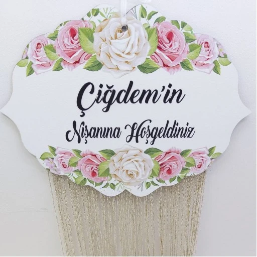 Ahşap Yandan Desenli Nişan Kapı Süsü Uv Baskı