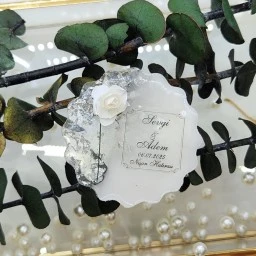 TEk Güllü Epoksi Magnet Buzdolabı Süsü Nişan Nikah Şekeri Hediyelik
