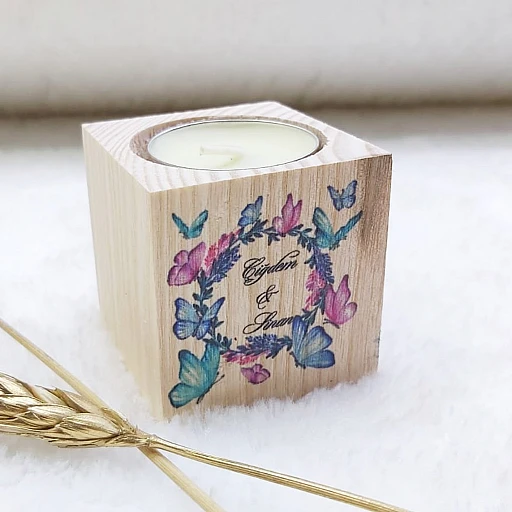 Ahşap Mumluk Bebek Şekeri Kelebek Uv Baskılı Kalp Desen 5x5