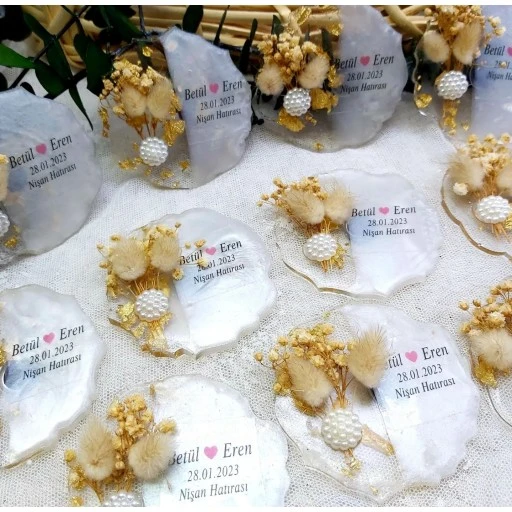 Epoksi Magnet Buzdolabı Süsü Nişan Nikah Şekeri Hediyelik