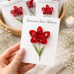 20 Adet İsme özel kartta lotus toka hediyelik