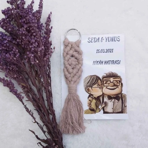 Sütlü Kahve Makrome Anahtarlık Ekonomik Altında Kağıtlı Nikah Şekeri Nişan Hediyeliği