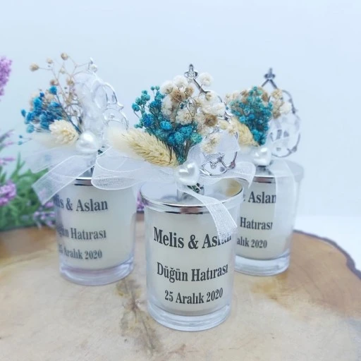 Kuru Çiçekli Sultan Mumluk Nikah Şekeri Söz Nişan Hediyesi