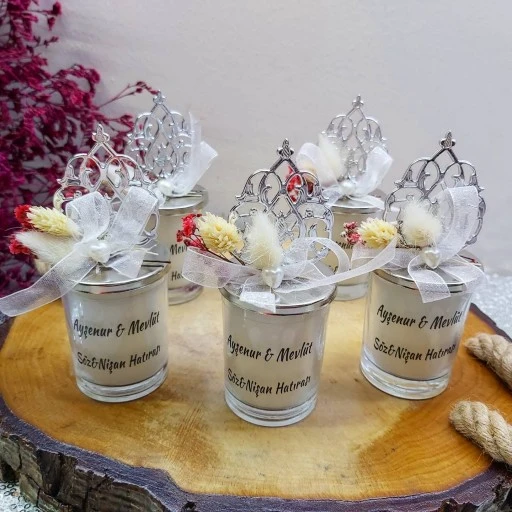 Kuru Çiçekli Sultan Mumluk Nikah Şekeri Söz Nişan Hediyesi