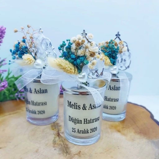 Kuru Çiçekli Sultan Mumluk Nikah Şekeri Söz Nişan Hediyesi