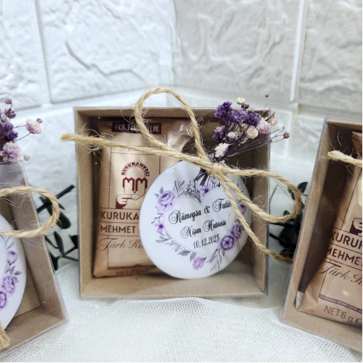 Açacak Magnet Kutulu Ve Türk Kahveli Nişan Hediyeliği Nikah Hediyelik Çiçek Süslü