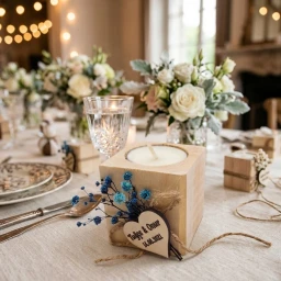 Ahşap Mumluk Kuru Çiçek Süslü Nikah Hediyelik