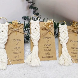Söz Nişan Nikah Şekeri Hatıralık Kağıt Üzeri Çiçek Süslü Makrome Anahtarlık