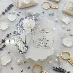 Tek Güllü Epoksi Magnet Buzdolabı Süsü Nişan Nikah Şekeri Hediyelik