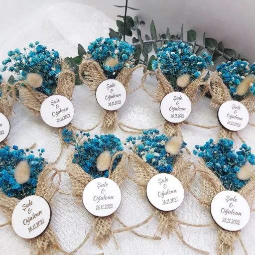 Yeni Trend Kuru Çiçek Ve Ahşap İsimlikli Nikah Şekeri, Söz Nişan Hediyesi