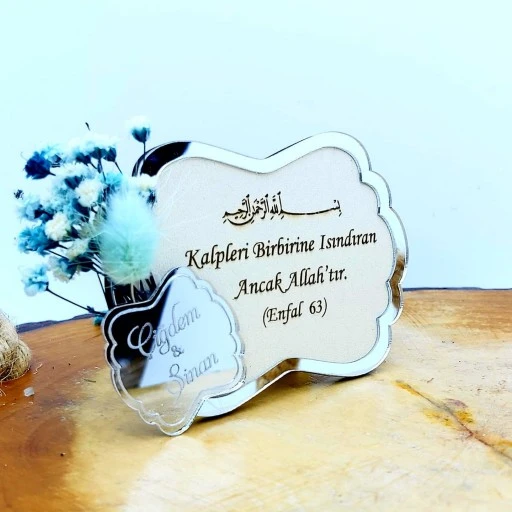 Kuru Çiçekli Krem Ahşap Üzeri Nikah Nişan Söz Magnet Nikah Şekeri