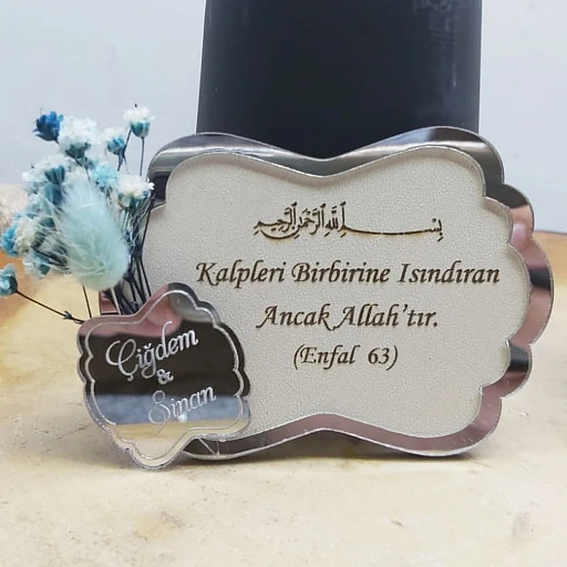 Kuru Çiçekli Krem Ahşap Üzeri Nikah Nişan Söz Magnet Nikah Şekeri