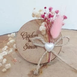Yuvarlak Kuru Çiçekli Söz Nişan Nikah Magnet Nikah Şekeri
