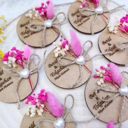 Yuvarlak Kuru Çiçekli Söz Nişan Nikah Magnet Nikah Şekeri