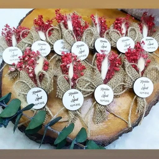 Yeni Trend Kuru Çiçek Ve Ahşap İsimlikli Nikah Şekeri, Söz Nişan Hediyesi