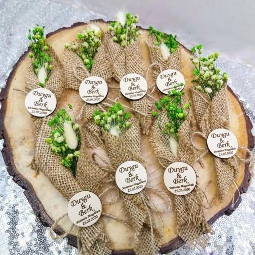 Yeni Trend Kuru Çiçek Ve Ahşap İsimlikli Nikah Şekeri, Söz Nişan Hediyesi