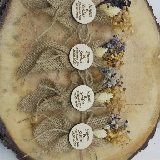 Yeni Trend Kuru Çiçek Ve Ahşap İsimlikli Nikah Şekeri, Söz Nişan Hediyesi