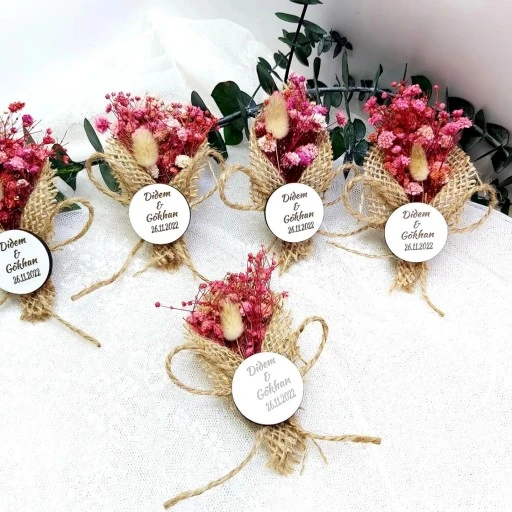 Yeni Trend Kuru Çiçek Ve Ahşap İsimlikli Nikah Şekeri, Söz Nişan Hediyesi
