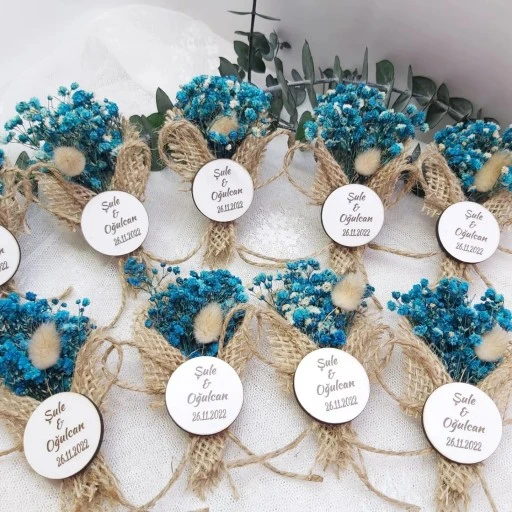 Yeni Trend Kuru Çiçek Ve Ahşap İsimlikli Nikah Şekeri, Söz Nişan Hediyesi