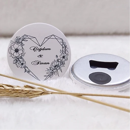 Açacak Magnet Nikah Şekeri Kalp Çiçek Uv Baskılı