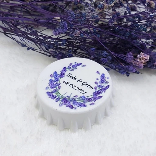 Lavanta Çiçek Baskılı Kapak Açacak Uv Baskılı Nişan Hediyeliği Nikah Şekeri 6 cm