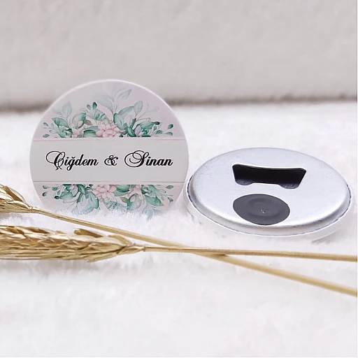 Nikah Şekeri Buton Açacak Magnet Sarı Çiçekliı Uv Baskılı
