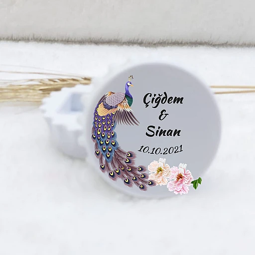 Nikah Şekeri Magnet Ekonomik Kapak Açacak Magnet Tavus Kuş Baskılı