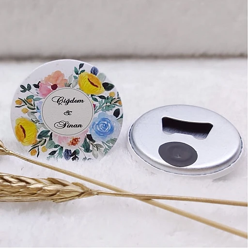 Rengarenk Söz Hediyeliği Buton Açacak Magnet Sarı Çiçekliı Uv Baskılı
