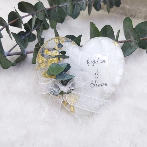 Okalipsüs Çiçekli Epoksi Kalp Söz Nişan Nikah Şekeri